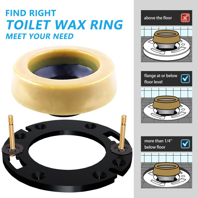 MENNTY Toilet Flange Extra Thick with Toilet Wax Ring Replacement Kit, Include Wax Ring Bolts PVC Toilet Flange Repair Kit for 3"" or 4"" Pipes, Fit Toilet Install & Repair - Image 3